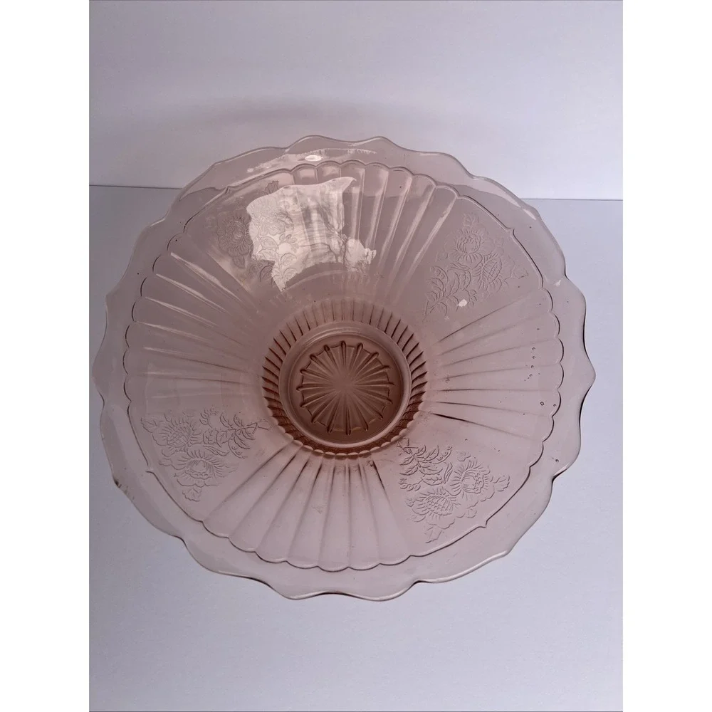 VTG Pink Depression Glass 1930s Anchor Hocking Mayfair Open Rose Bowl UV Glow